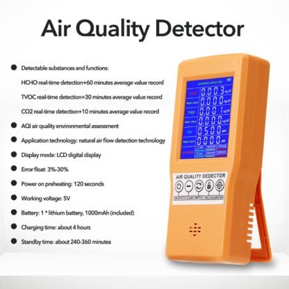 Nešiojamas oro kokybės matuoklis TVOC, HCHO, CO2, PM2.5, PM10 - Image 7