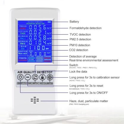 Nešiojamas oro kokybės matuoklis TVOC, HCHO, CO2, PM2.5, PM10 - Image 8