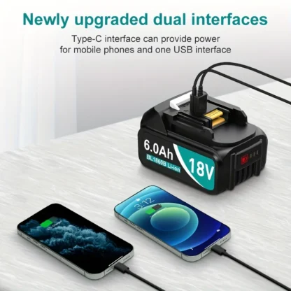 ACIGON 6.0Ah 18V baterija BL1860B su 2x USB įkrovimo prietaisais (5V/2A) - Image 7