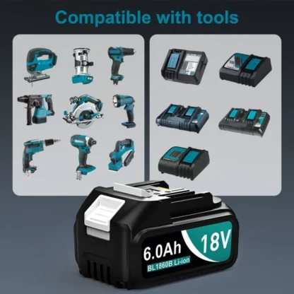 ACIGON 6.0Ah 18V baterija BL1860B su 2x USB įkrovimo prietaisais (5V/2A) - Image 5